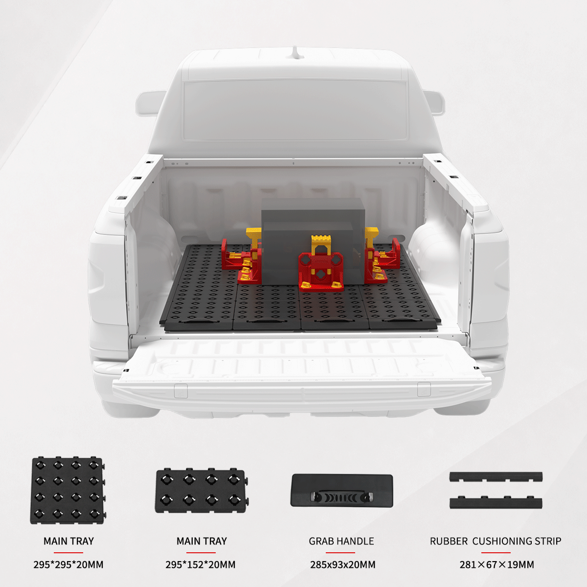 BOOTY cargo management system components including tray panels dividers anchor brackets and handles for Ford Transit