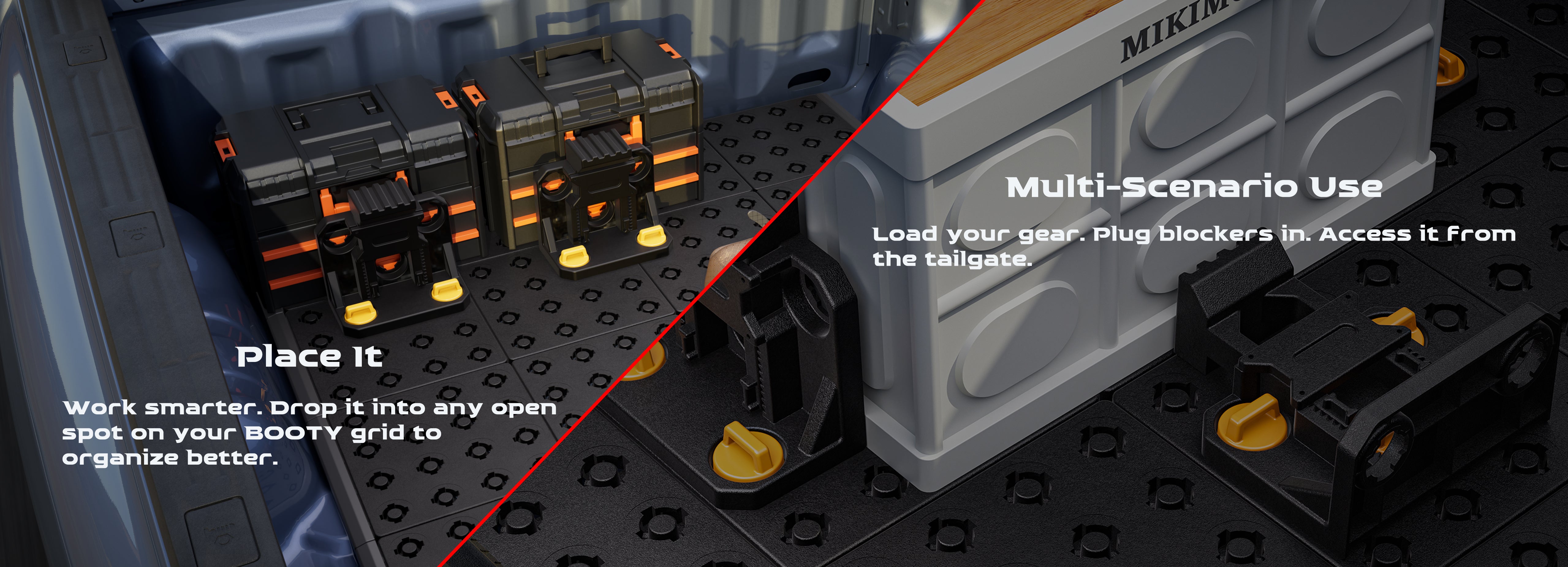 BOOTY universal rubber bumper strip for vehicle cargo management and protection system