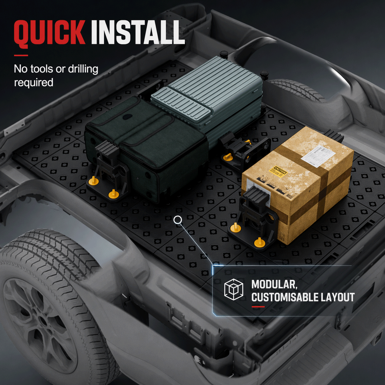 Truck bed sliding organizer with tailgate access function
